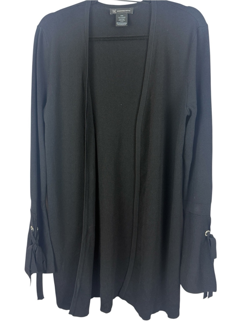 INC International Concepts Black Tie Sleeve Duster Longline Cardigan M (Flawed)